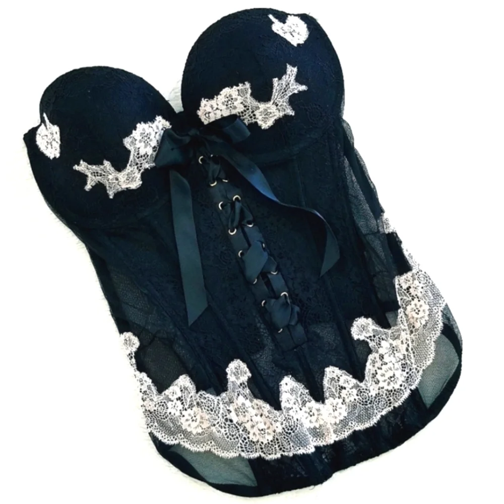 Victoria's Secret Vintage Strapless Push-up Bustier Corset Bra Lace-up Boning - Picture 2 of 13